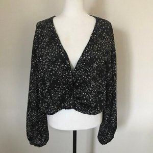 Astr Black Floral Women's Top